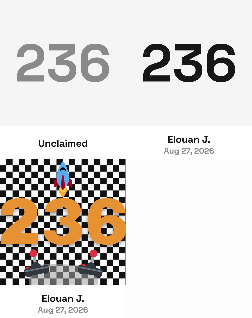 Every mark number 236 has worn